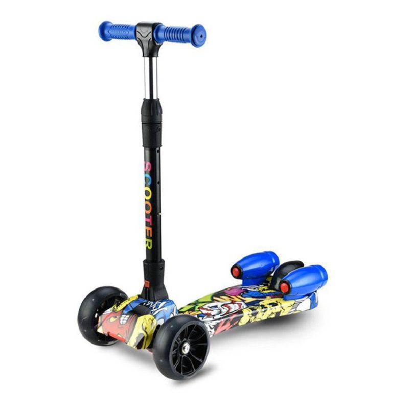 KIDSHOP - Patineta Scooter Monopatin Vapor Humo Luces Bluetooth Led Azul Amarillo