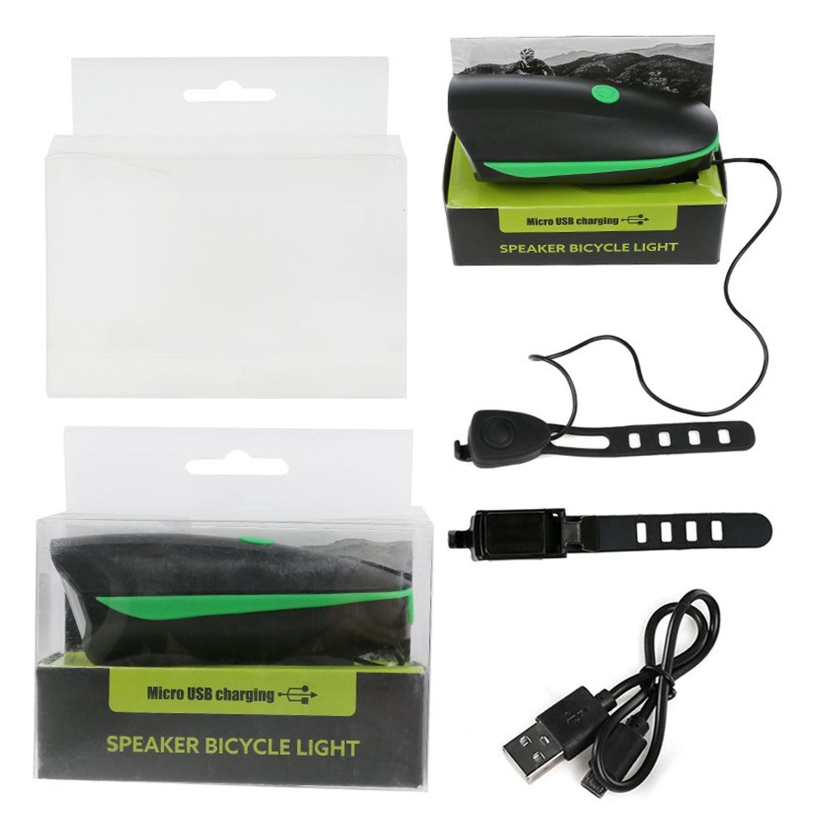 KIDSHOP - Luz Led Bicicleta + Pito Recargable 7588 Verde