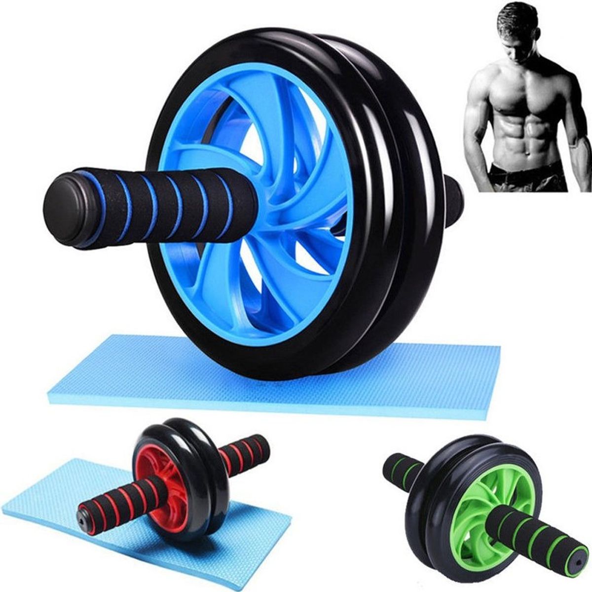 KIDSHOP - Rueda Abdominal Doble Rodillo Goma + Tapete KTG-2