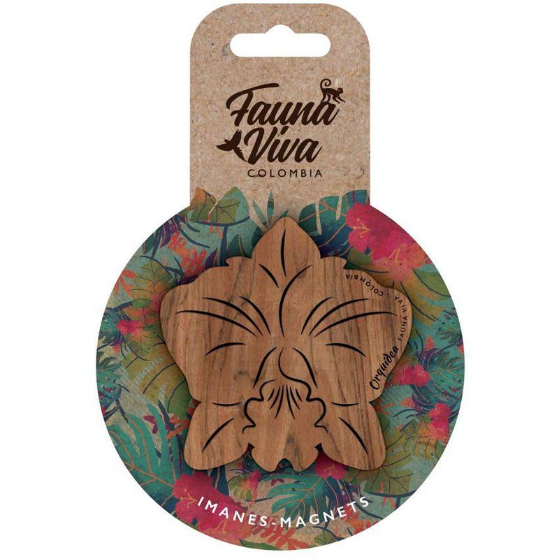 GENERICO - Imán orquídea - fauna viva colombia - 5 centímetros - madera