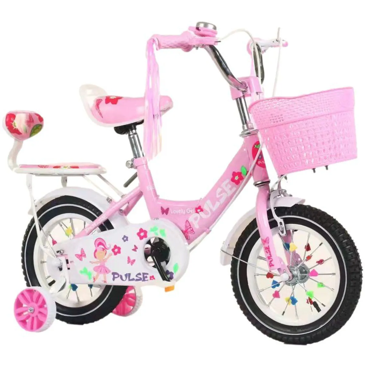 KIDSHOP - Bicicleta Infantil Con Canasta y Pito Rin 12 Rosada_.