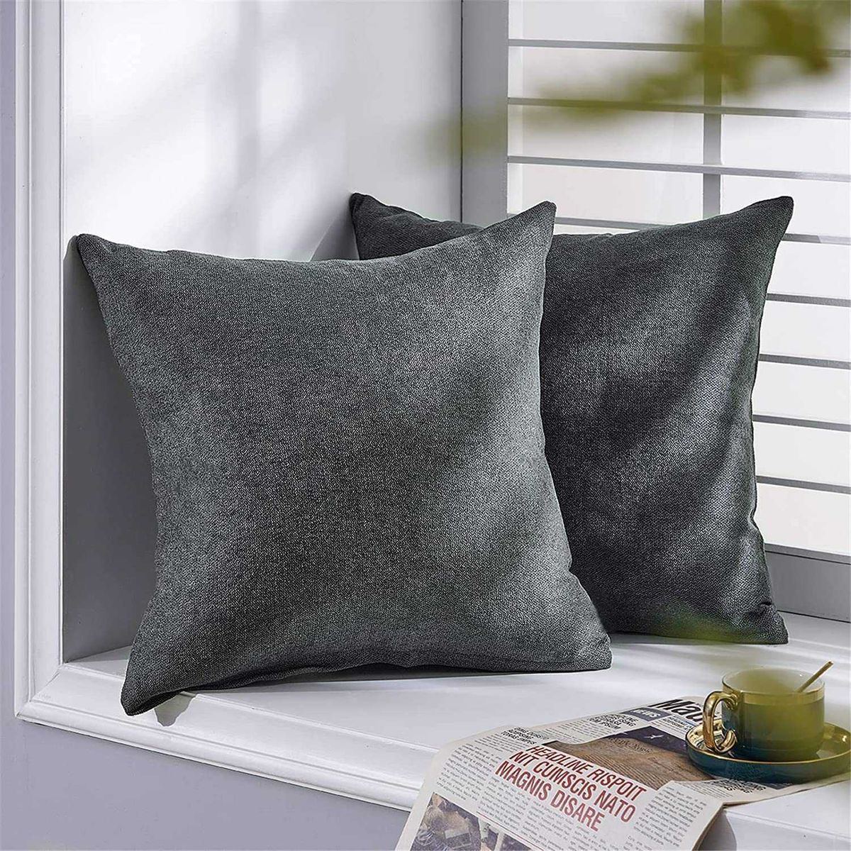 BANZAY - Cojin X2 Decorativo Cuadrado En Tela - Gris Oscuro