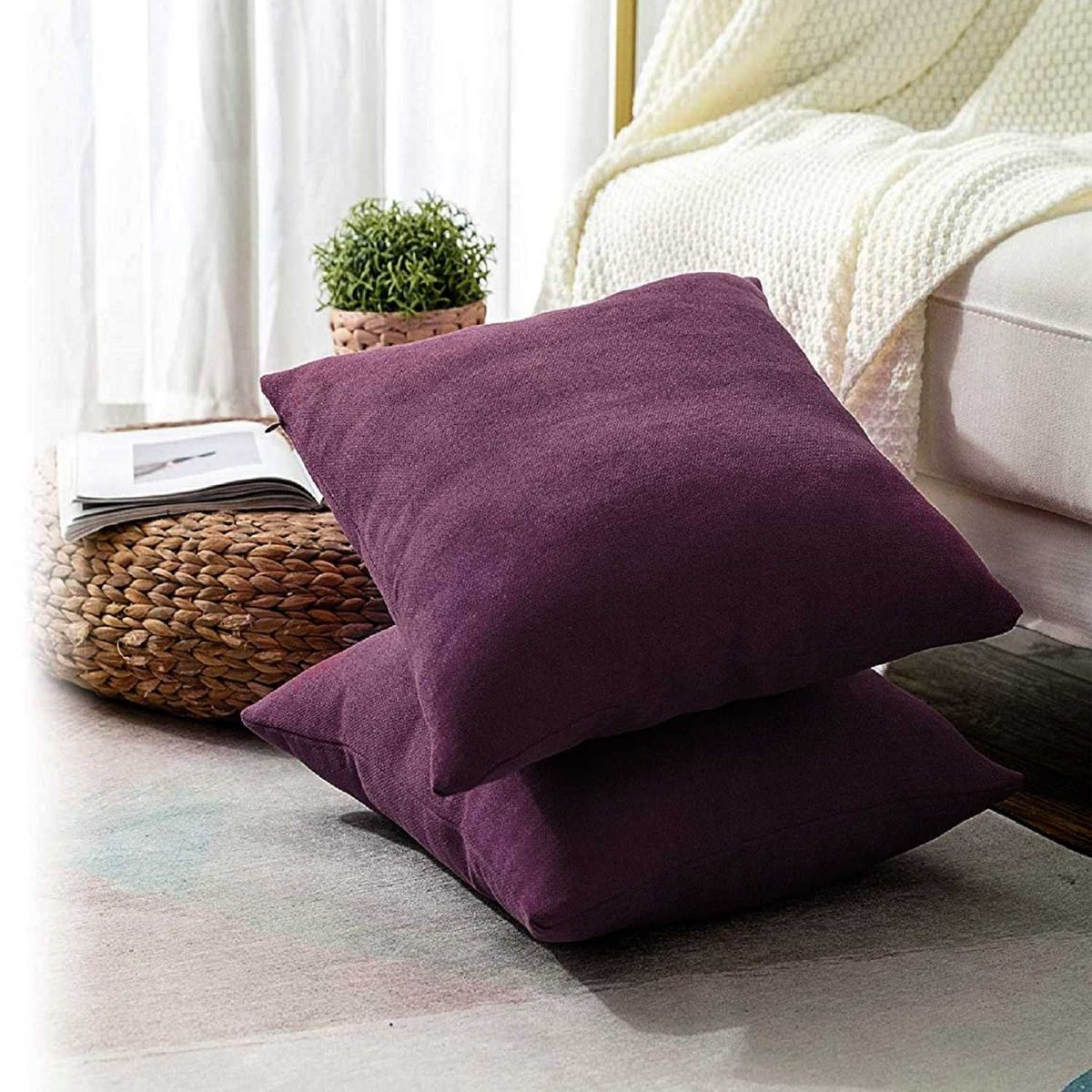 BANZAY - Cojin X2 Decorativo Cuadrado En Tela - Lila