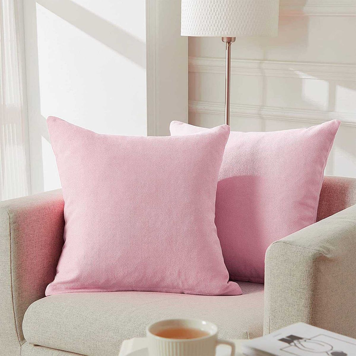 BANZAY - Cojin X2 Decorativo Cuadrado En Tela - Rosado