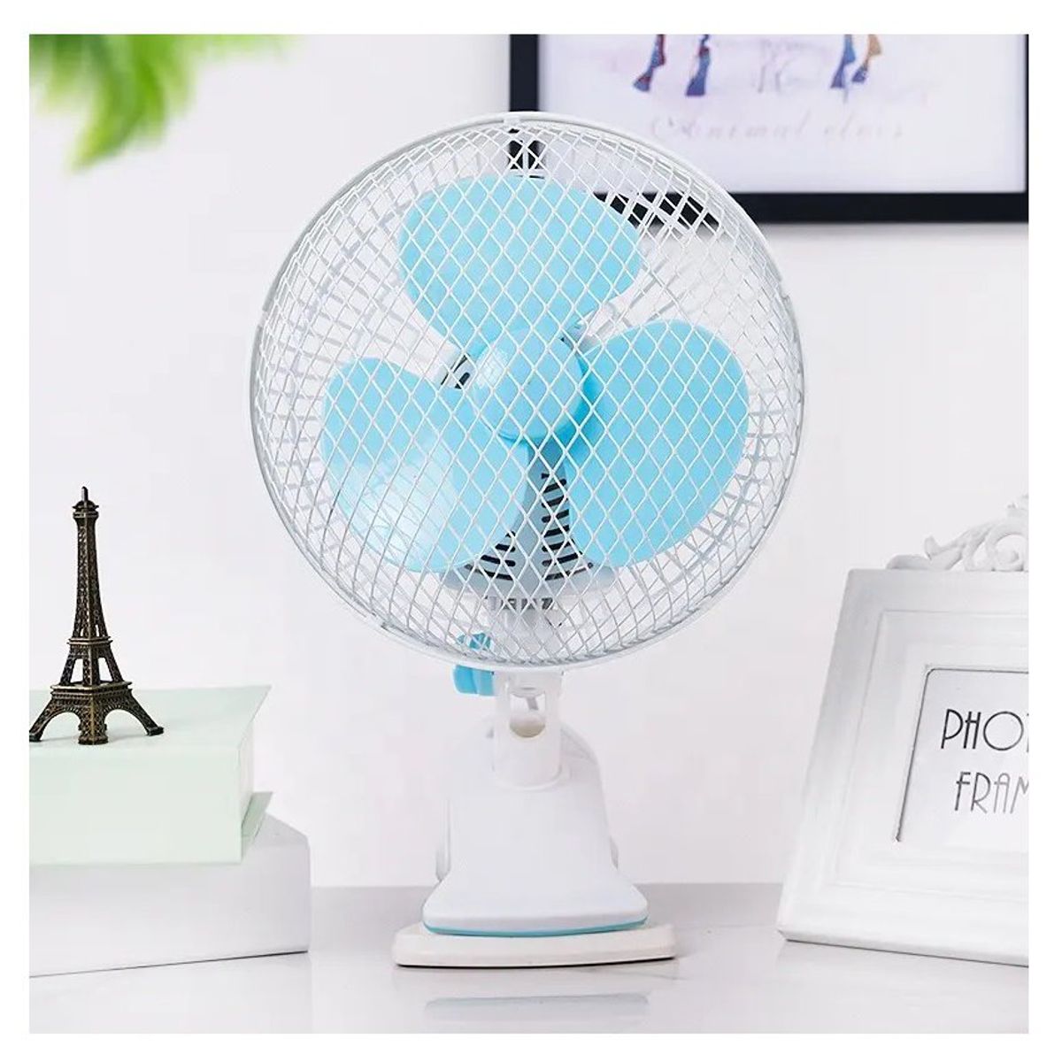 KIDSHOP - Ventilador Abanico De Mesa Y Pinza 2 en 1 Blanco 180