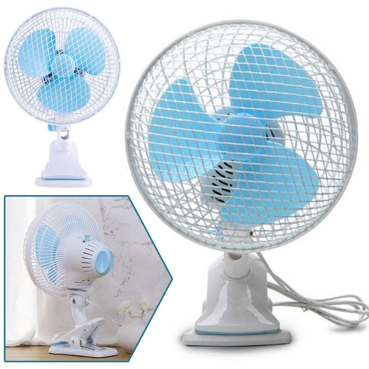 KIDSHOP - Ventilador Abanico De Mesa Y Pinza 2 en 1 Blanco 180
