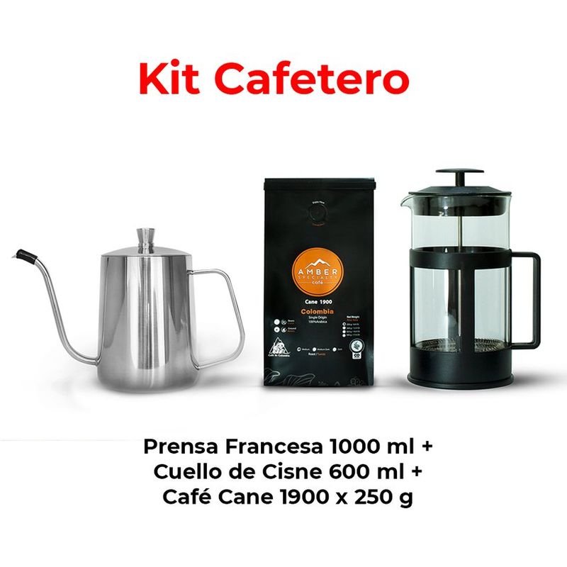 AMBER STYLE - Kit prensa francesa 1L  cuello cisne 600ml  café