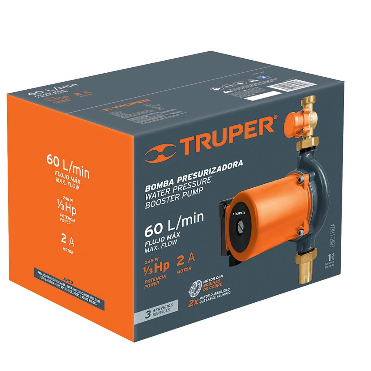 TRUPER - Bomba Presurizadora 1/3 Hp, 250 W - Truper 14637