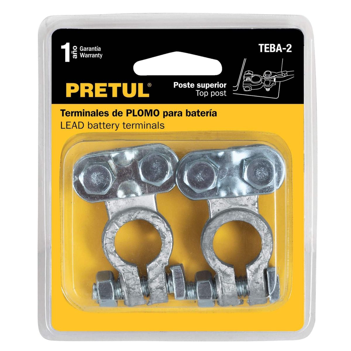 PRETUL - 2 Terminales De Plomo Para Batería De Carro, Poste Superior Pretul