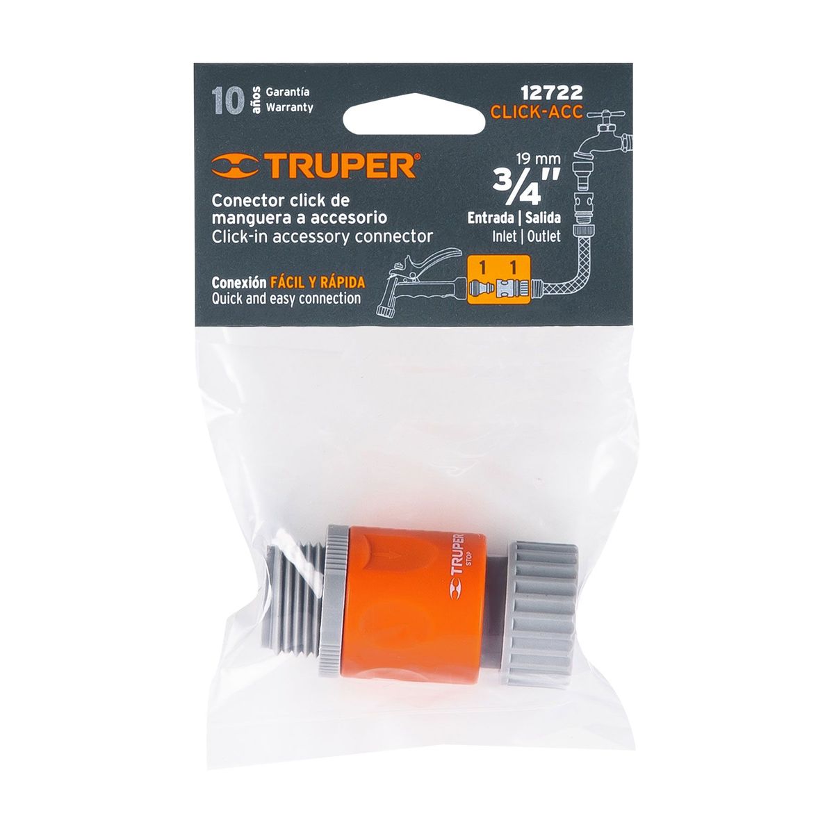 TRUPER - Acople Rápido Sistema Click Para Manguera, Uso En Pistola Truper