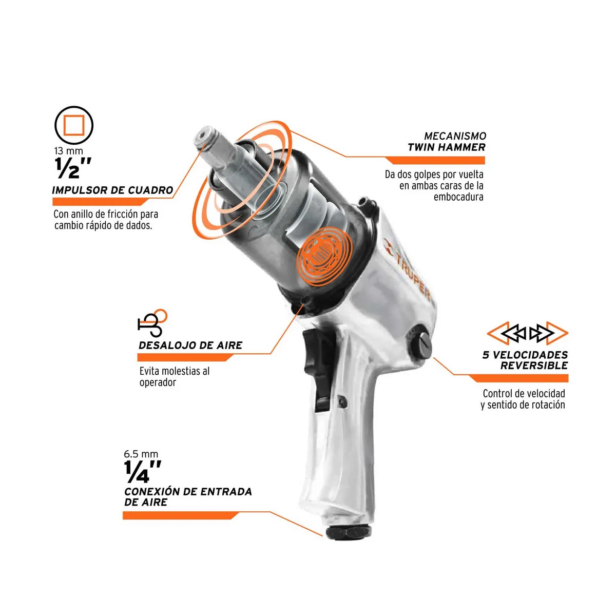 TRUPER - Pistola De Impacto Industrial De 1/2", Torque De 400 Lb/ft Truper