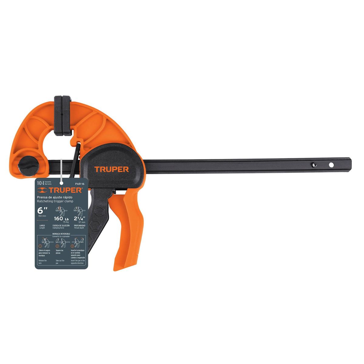 TRUPER - Prensa De Ajuste Rápido 6", Largo 13", Capacidad 75 Kg Truper