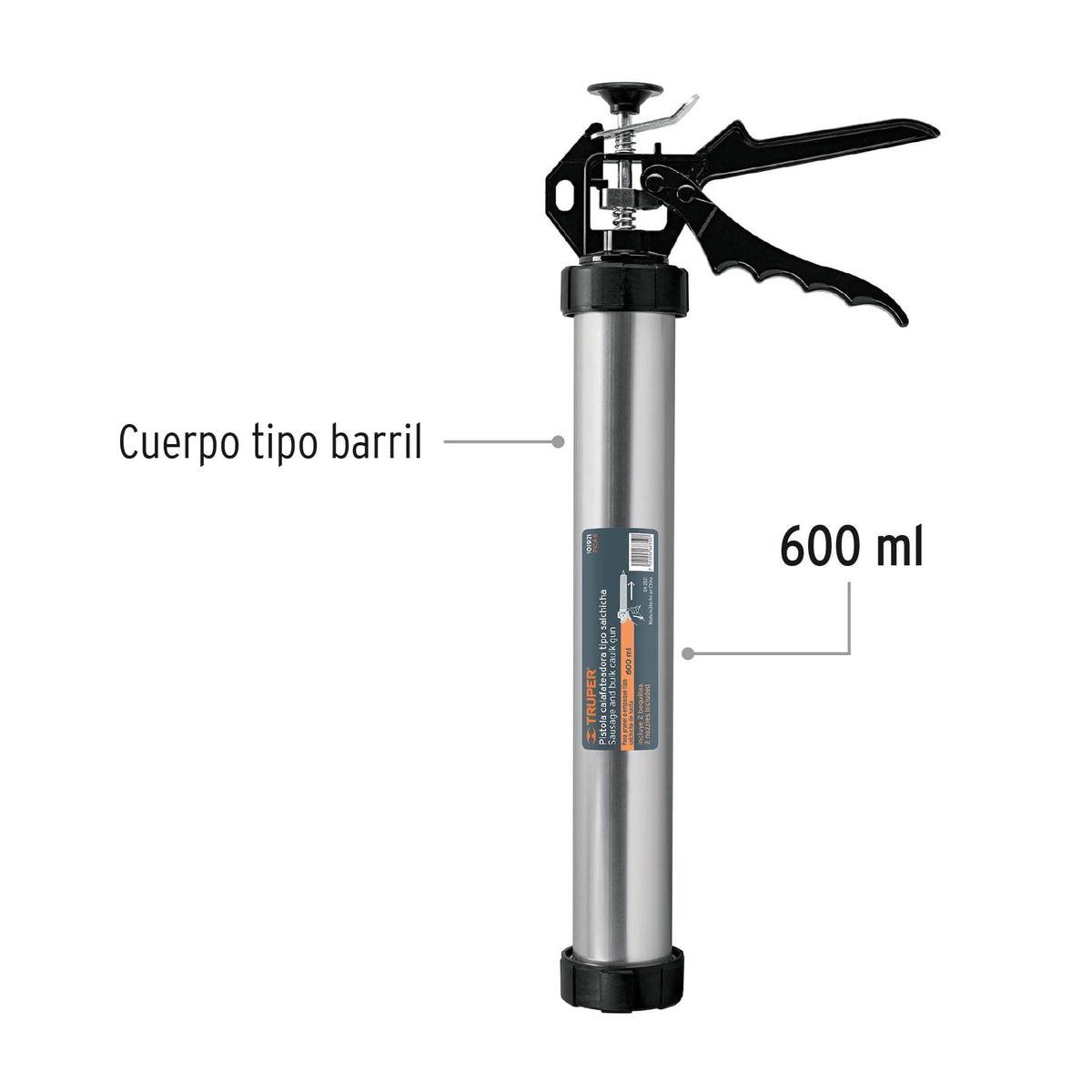 TRUPER - Pistola Calafateo Salchicha 600 Ml, Todo Tipo De Viscosidad Truper