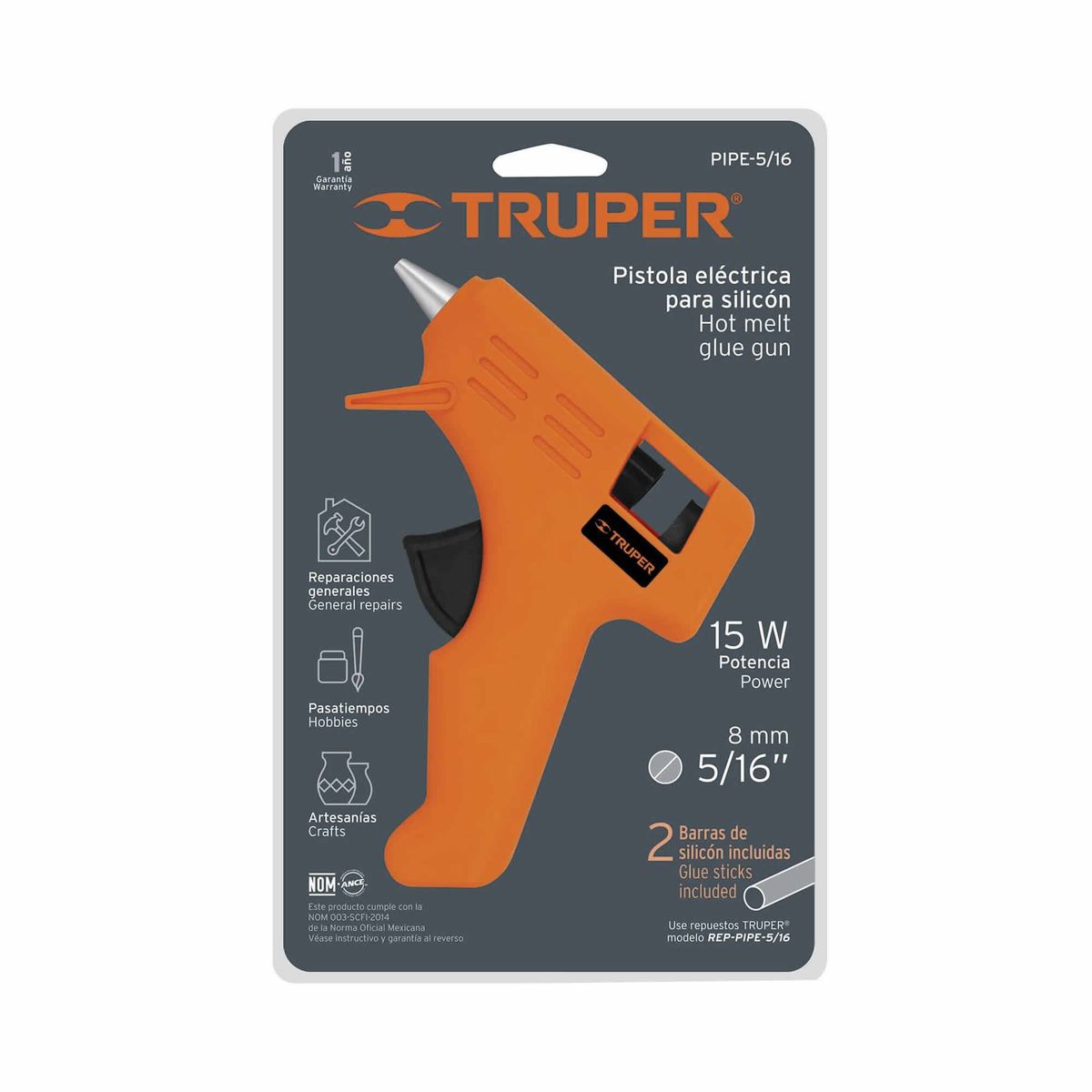 TRUPER - Pistola Para Silicona De Barra Pequeña, Incluye 2 Barras Truper