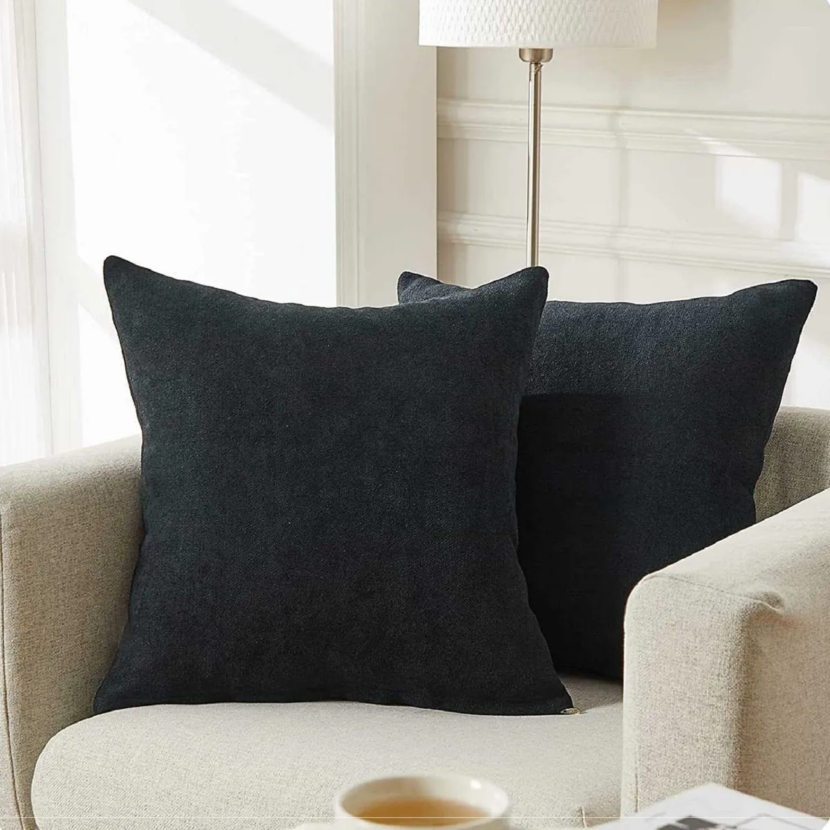 BANZAY - Funda Para Cojin Decorativo Cuadrado en Tela - Negro