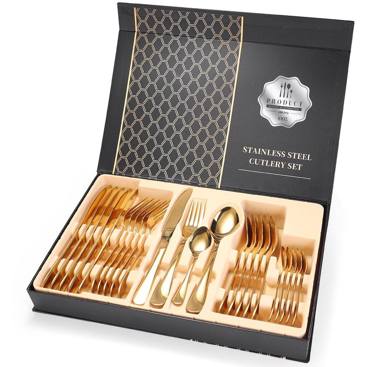 KIDSHOP - Juego De Cubiertos Set 24 Piezas Acero Inoxidable GOLDEN