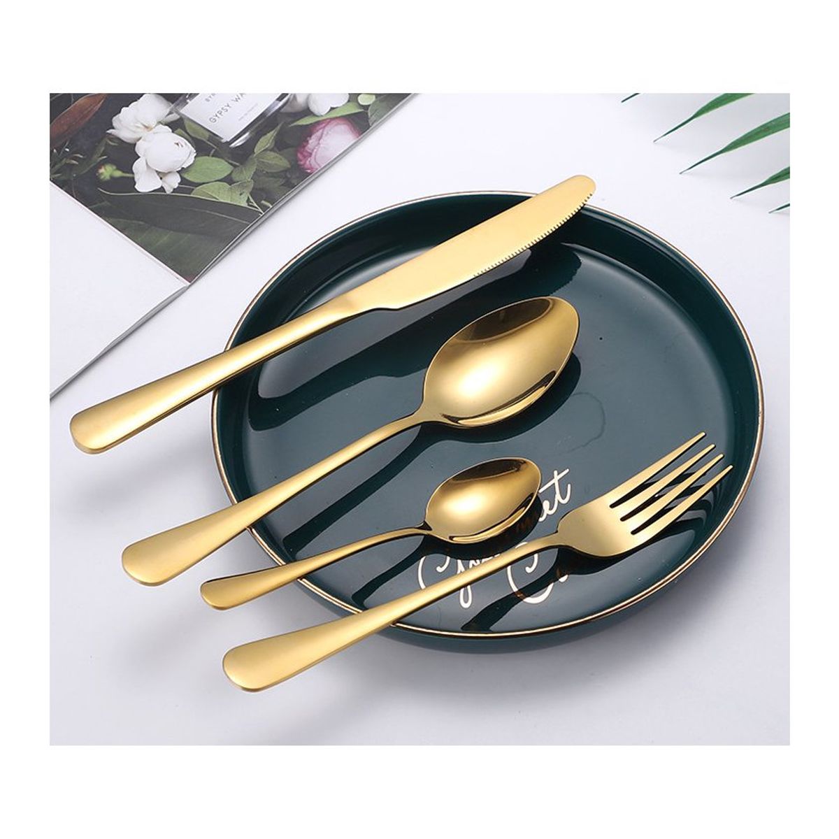 KIDSHOP - Juego De Cubiertos Set 24 Piezas Acero Inoxidable GOLDEN