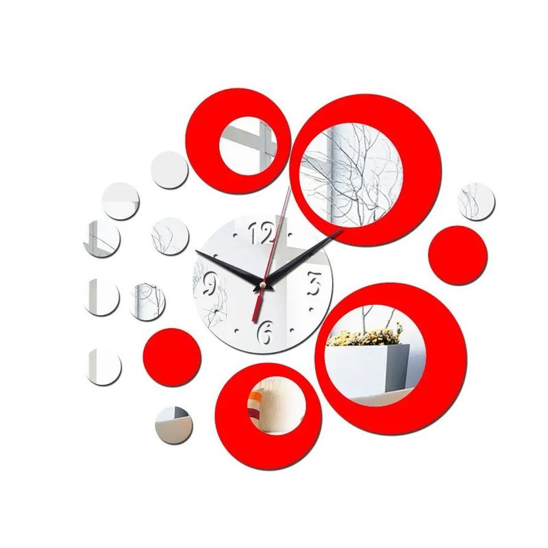 KIDSHOP - Reloj de pared espejo 3d decoración moderna hogar adhesivo rojo