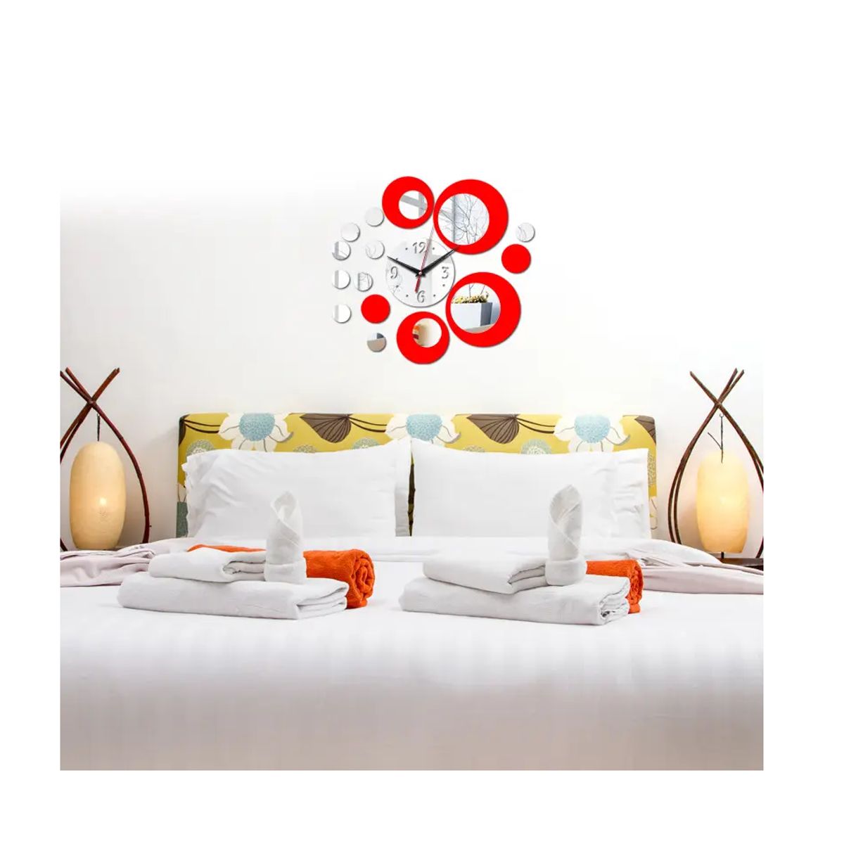 KIDSHOP - Reloj De Pared Espejo 3D Decoración Moderna Hogar 3D-1 Rojo