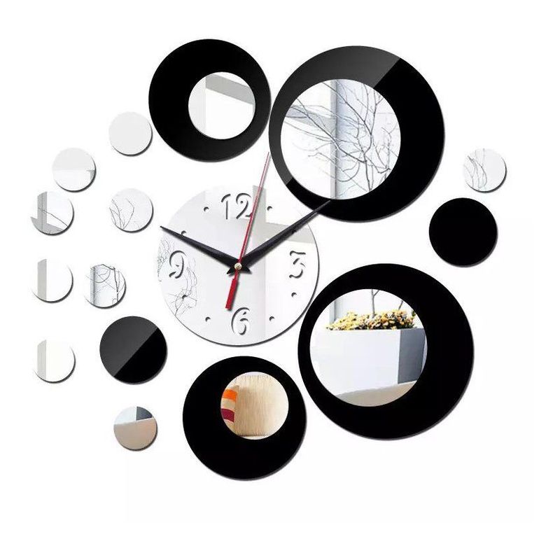 KIDSHOP - Reloj de pared espejo 3d decoración moderna hogar adhesivo negro