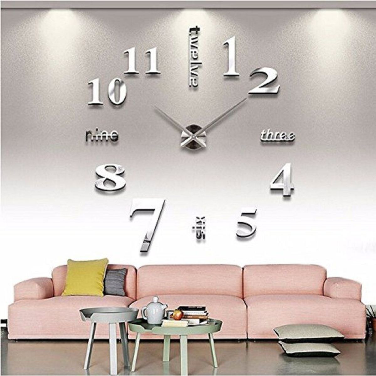 KIDSHOP - Reloj pared grande 3d 120cm decoracion plateado-
