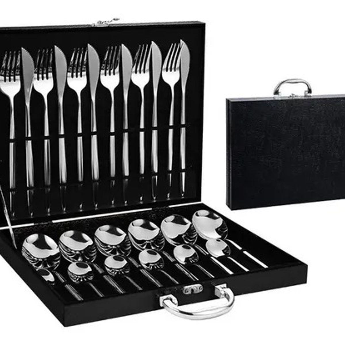 KIDSHOP - Juego Cubiertos 24 Piezas Acero Inoxidable Caja Negra PRC-1