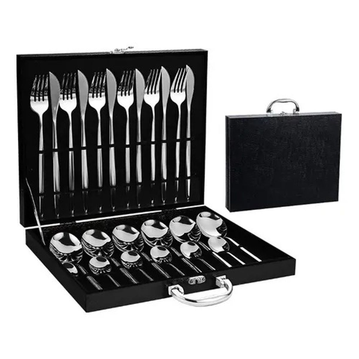 KIDSHOP - Juego Cubiertos 24 Piezas Acero Inoxidable Caja Negra PRC-1