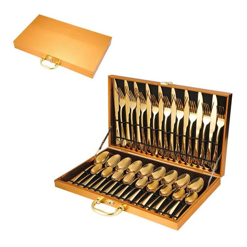KIDSHOP - Juego de cubiertos acero inoxidable dorado set 36 piezas 9 puestos