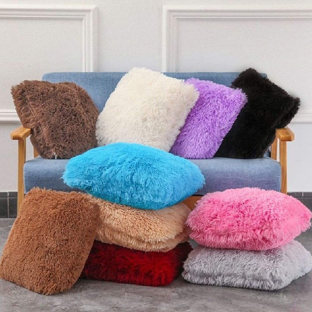 BANZAY - Funda Para Cojin Peludo Marfil