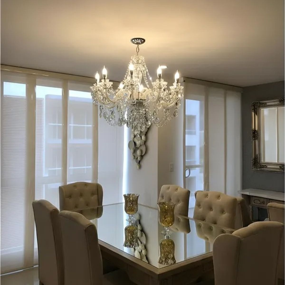 KIDSHOP - Lámpara Colgante En Cristal Swarosky De 6 Luces Blanca Led