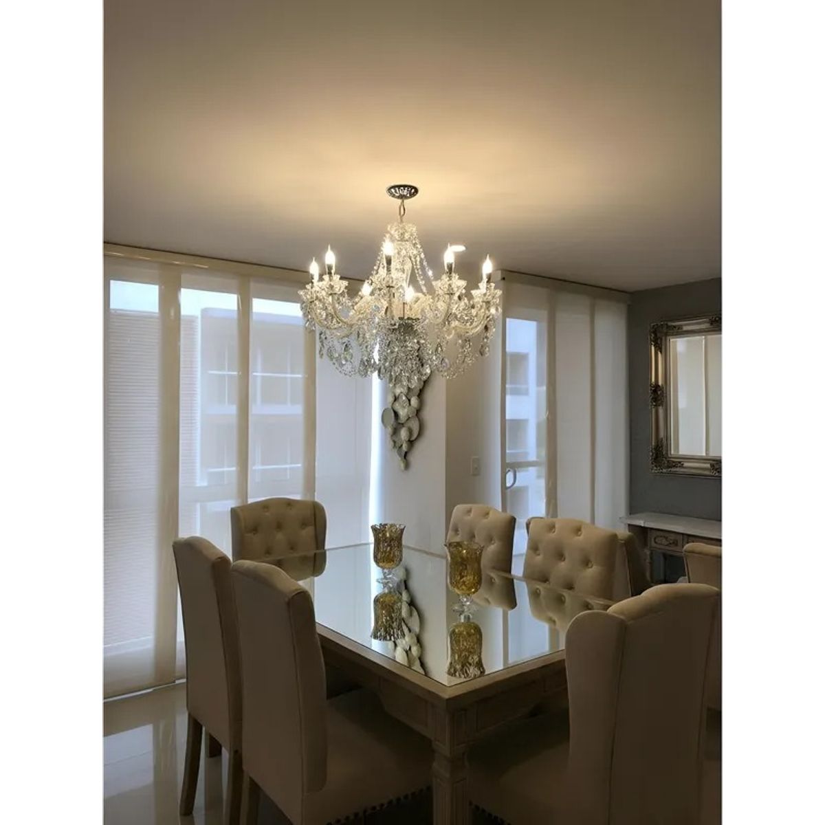 KIDSHOP - Lámpara Colgante En Cristal Swarosky De 6 Luces Blanca Led