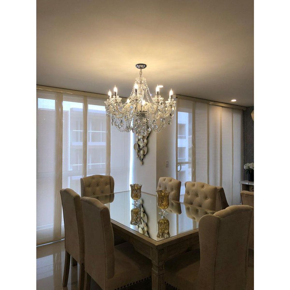 KIDSHOP - Lámpara colgante en cristal de 6 luces blanca