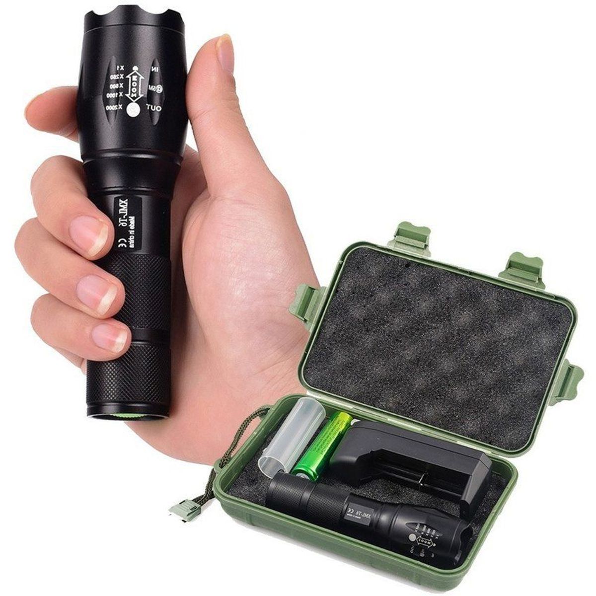 KIDSHOP - Linterna Militar T6 Zoom Ultrafire 10000lm Estuche XC5