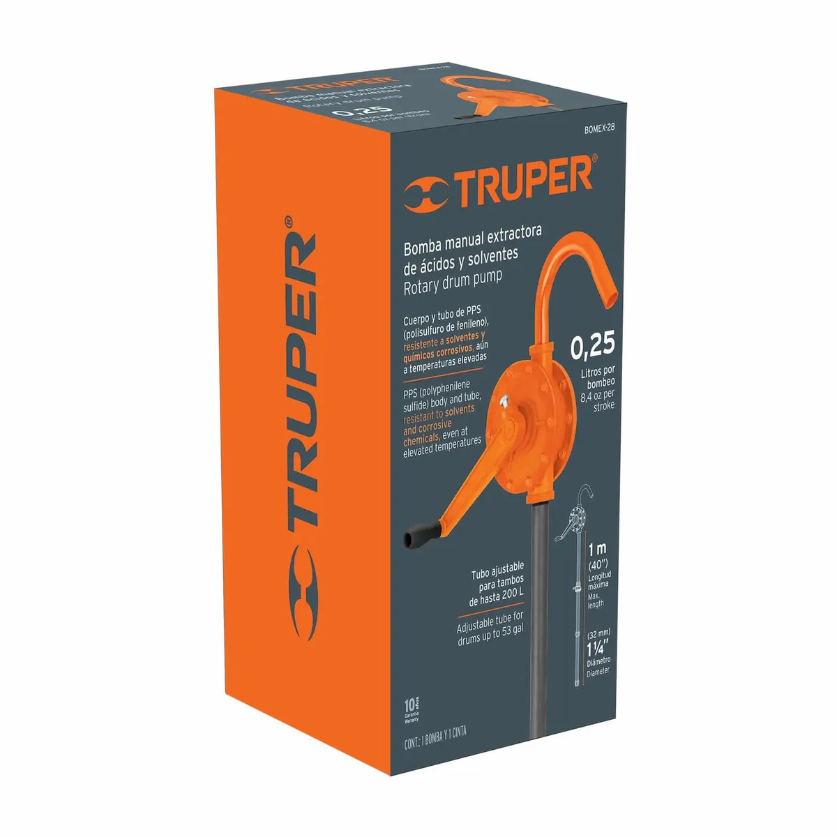 TRUPER - Bomba Extractora De Ácidos, Con Manivela Y Tubo De 3 Partes Truper