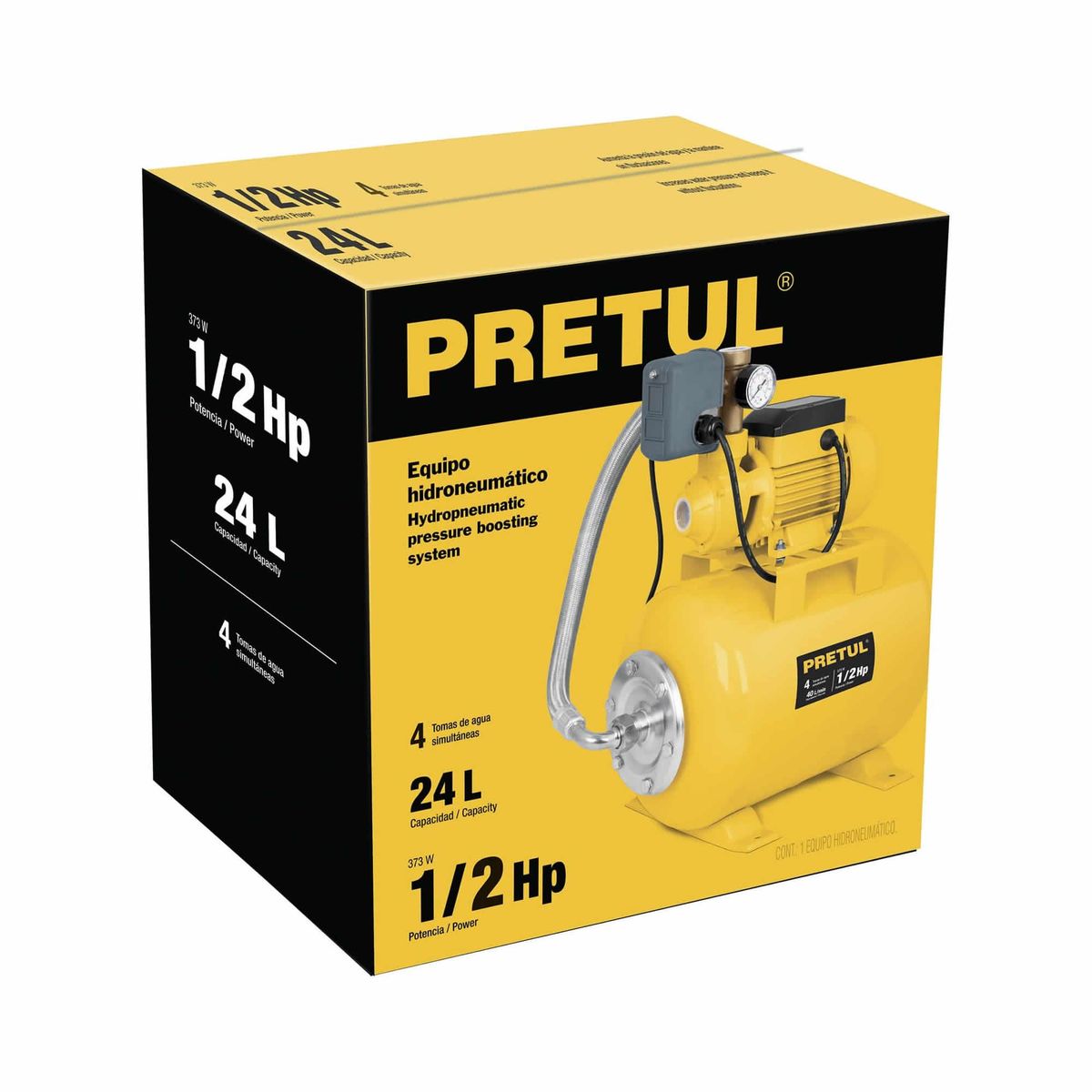 PRETUL - Bomba Hidroneumática Periférica de 1/2 HP, Altura 20 Metros Pretul