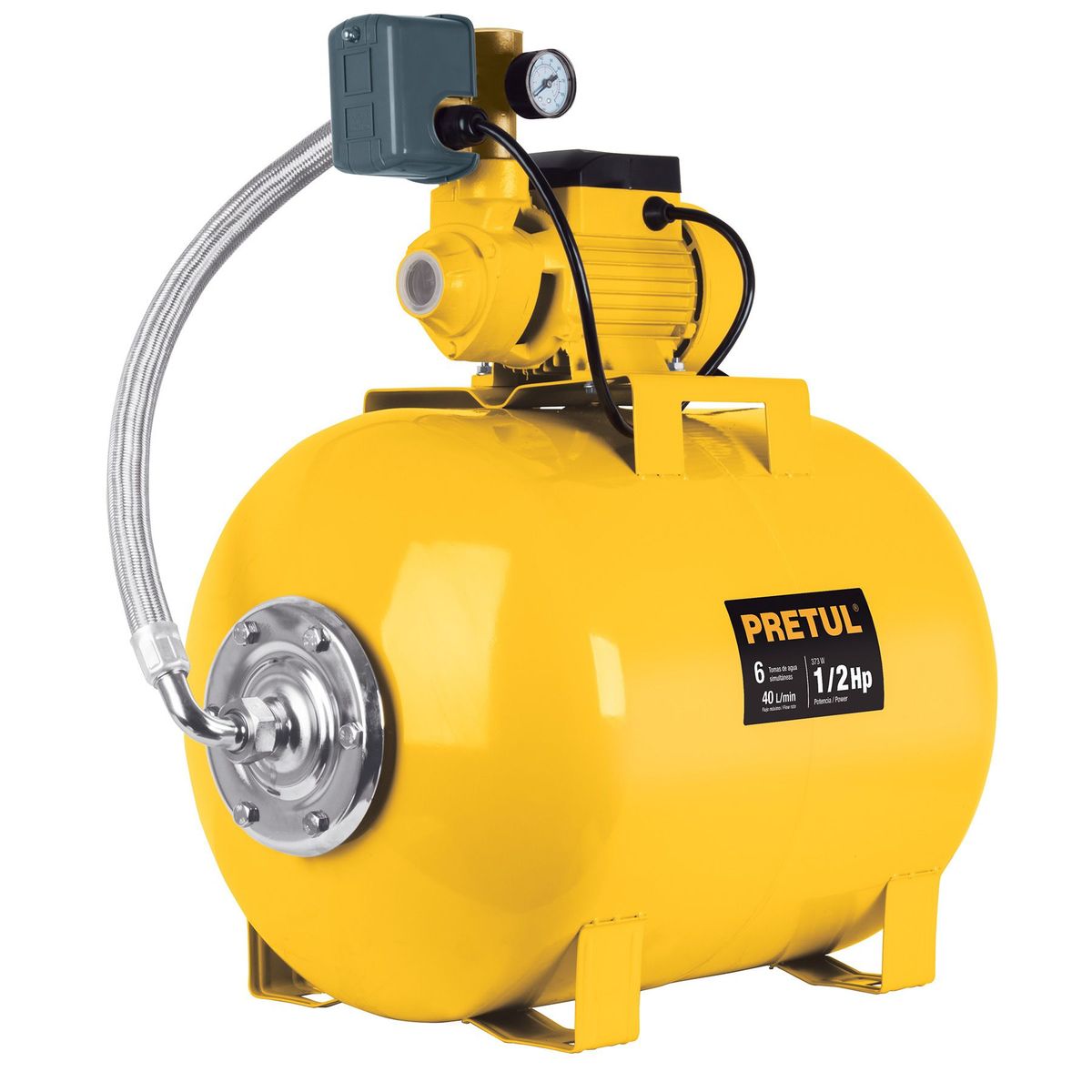 PRETUL - Bomba Hidroneumática 1/2 Hp, 50 Litros, 40 L/Min Doméstico Pretul