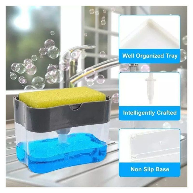 KIDSHOP - Dispensador de jabon liquido lavaplatos con esponja cocina