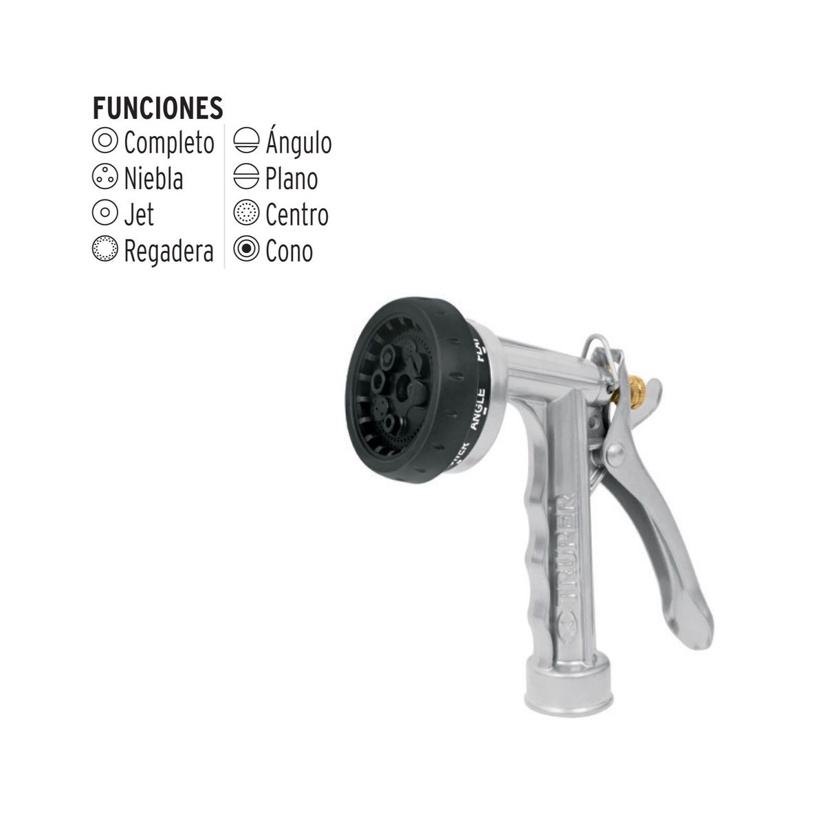 TRUPER - Pistola Metálica Para Manguera De Jardinería 8 Funciones Truper