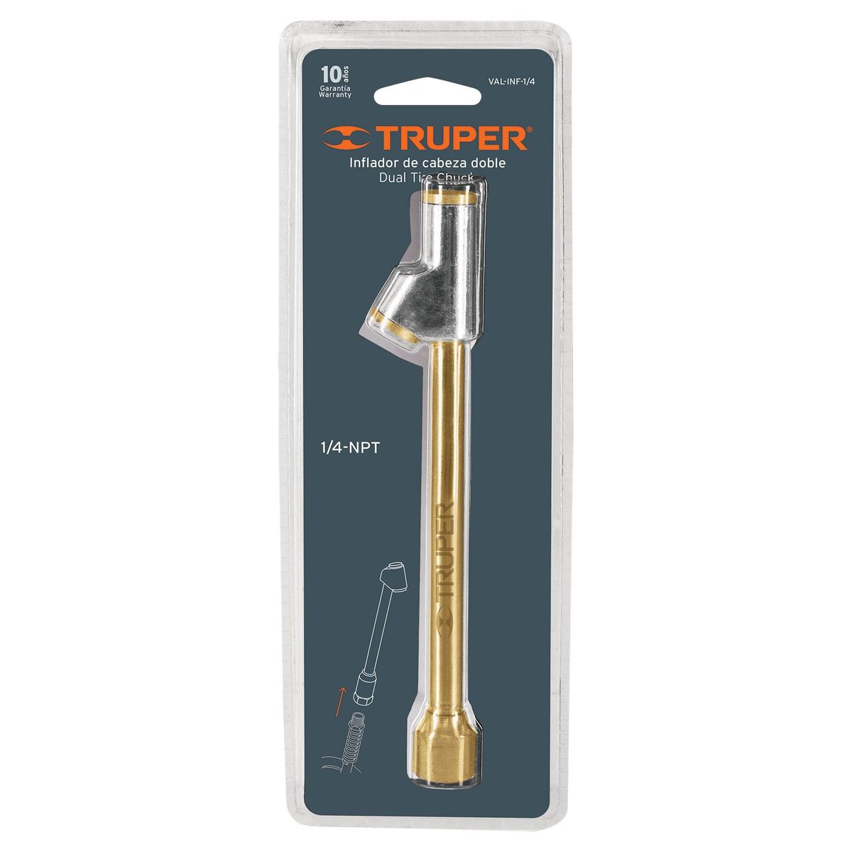 TRUPER - Inflador De Llantas En Latón, Rosca 1/4 Npt Con Cabeza Doble Truper