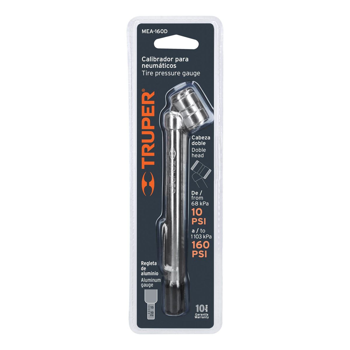 TRUPER - Calibrador De 10 Psi A 160 Psi Con Cabeza Doble, Profesional Truper