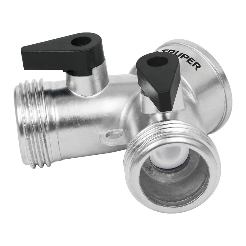 TRUPER - Conector Tipo Y Para Llave De Agua, Metálico Con Válvulas Truper