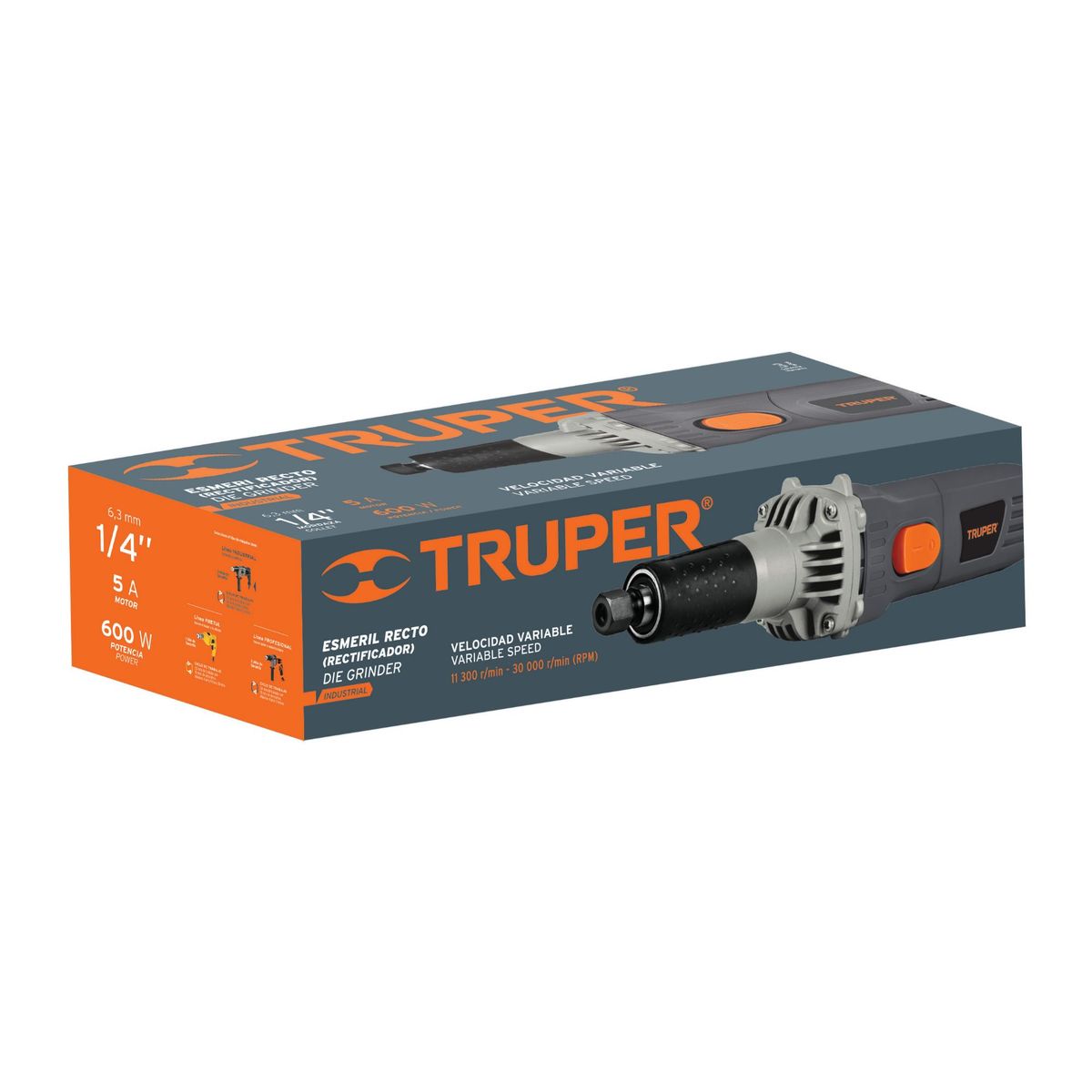 TRUPER - Esmeril Recto 1/4" Industrial, 600 W Y Velocidad Variable Truper