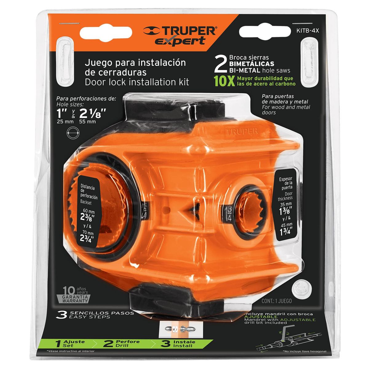 TRUPER - Juego Para Instalar Cerraduras De 4 Piezas Uso Industrial Truper