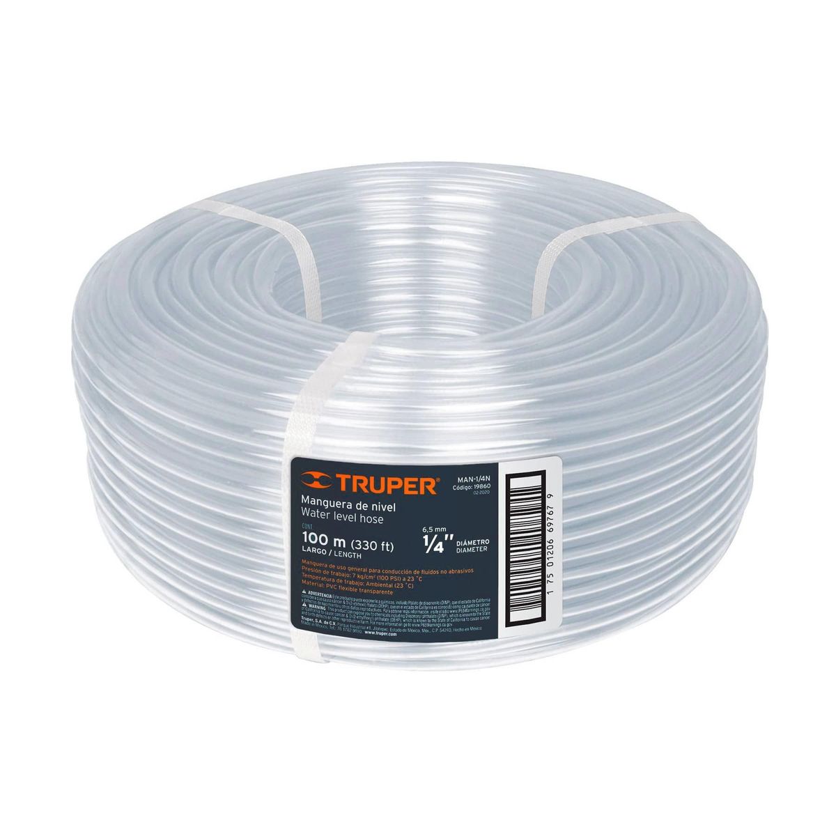 TRUPER - Manguera De Nivel 100 Metros, Diámetro 1/4", Espesor 0.7 Mm Truper