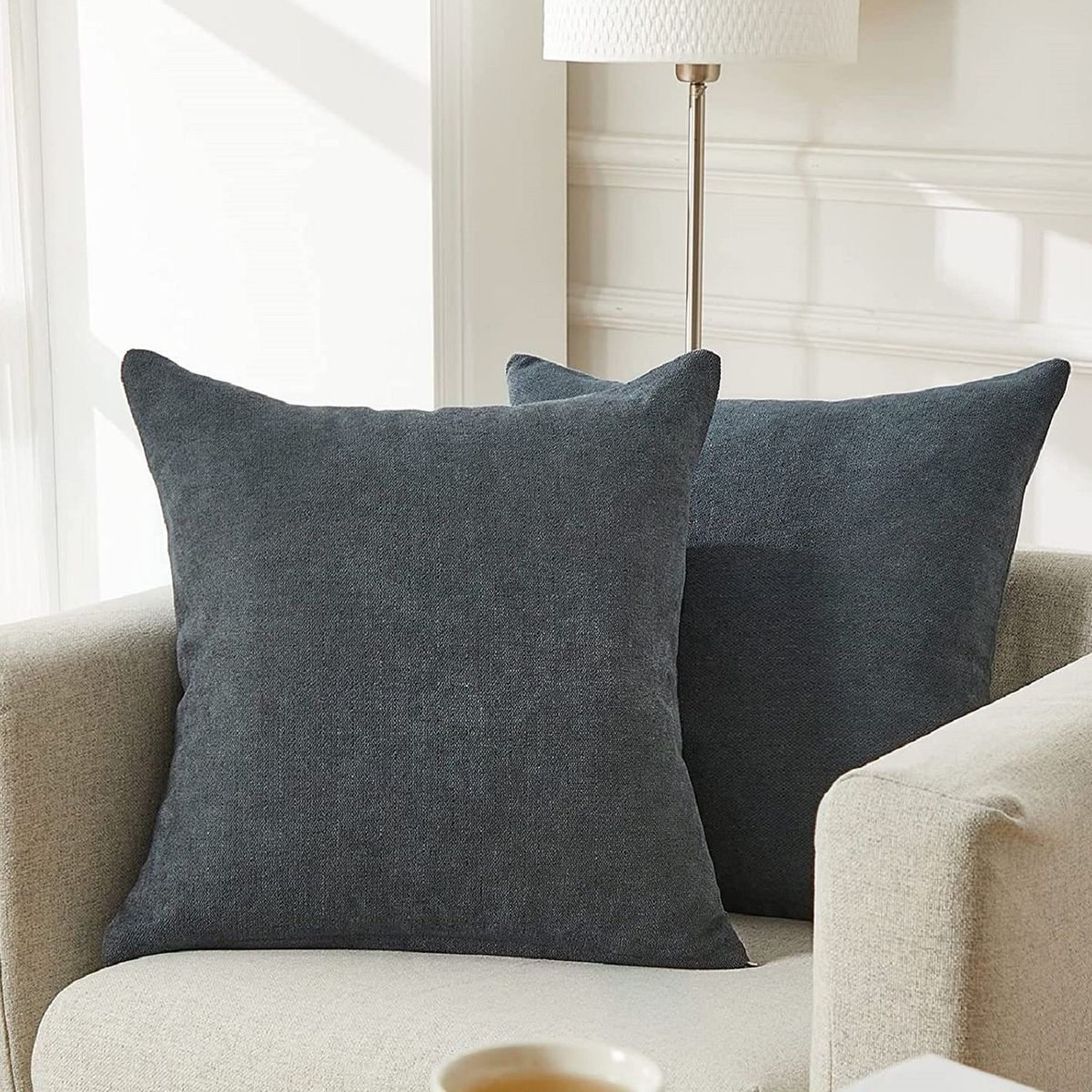 BANZAY - Funda X2 Cojines Decorativos Cuadrados en Tela - Gris oscuro