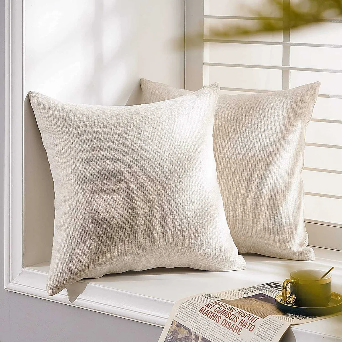 BANZAY - Funda X2 Cojines Decorativos Cuadrados en Tela - Marfil