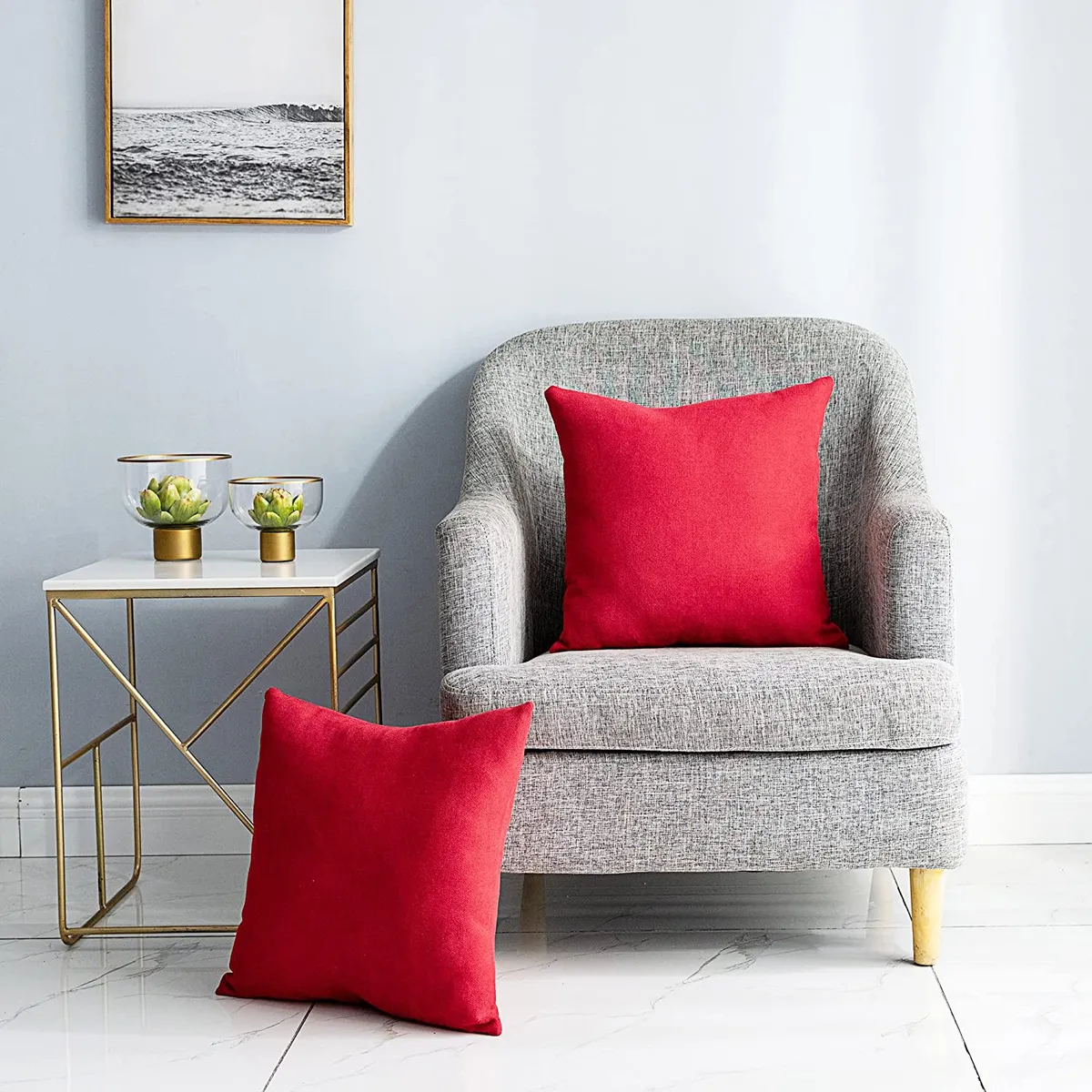 BANZAY - Funda X2 Cojines Decorativos Cuadrados en Tela - Rojo