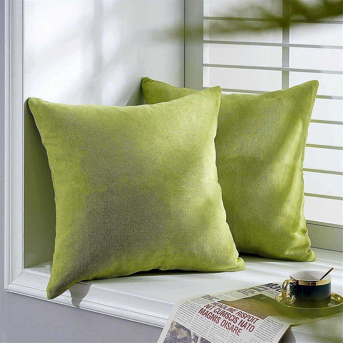 BANZAY - Funda X2 Cojines Decorativos Cuadrados en Tela - Verde Pistacho
