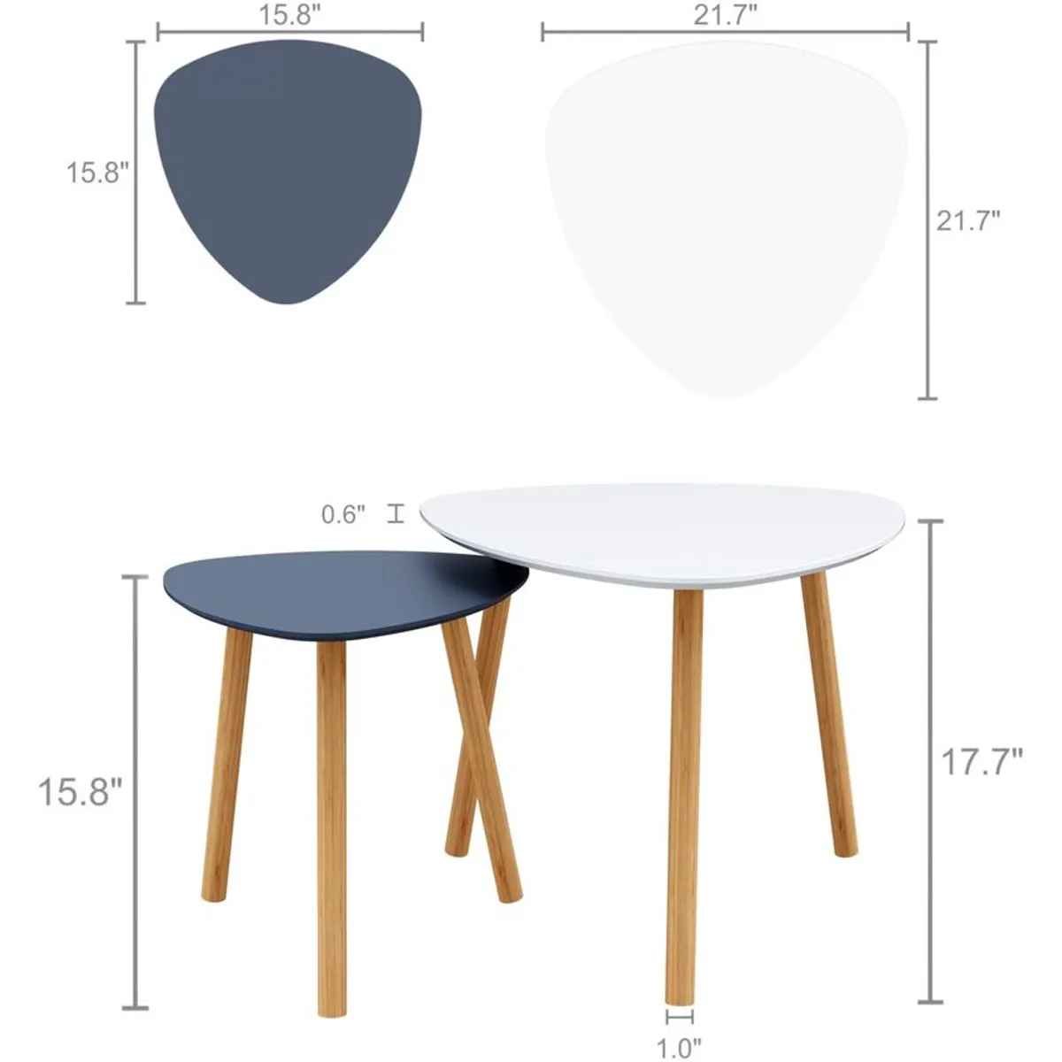 BANZAY - Juego de Mesas Centro de Sala Nórdico Triangular - Gris y Blanco