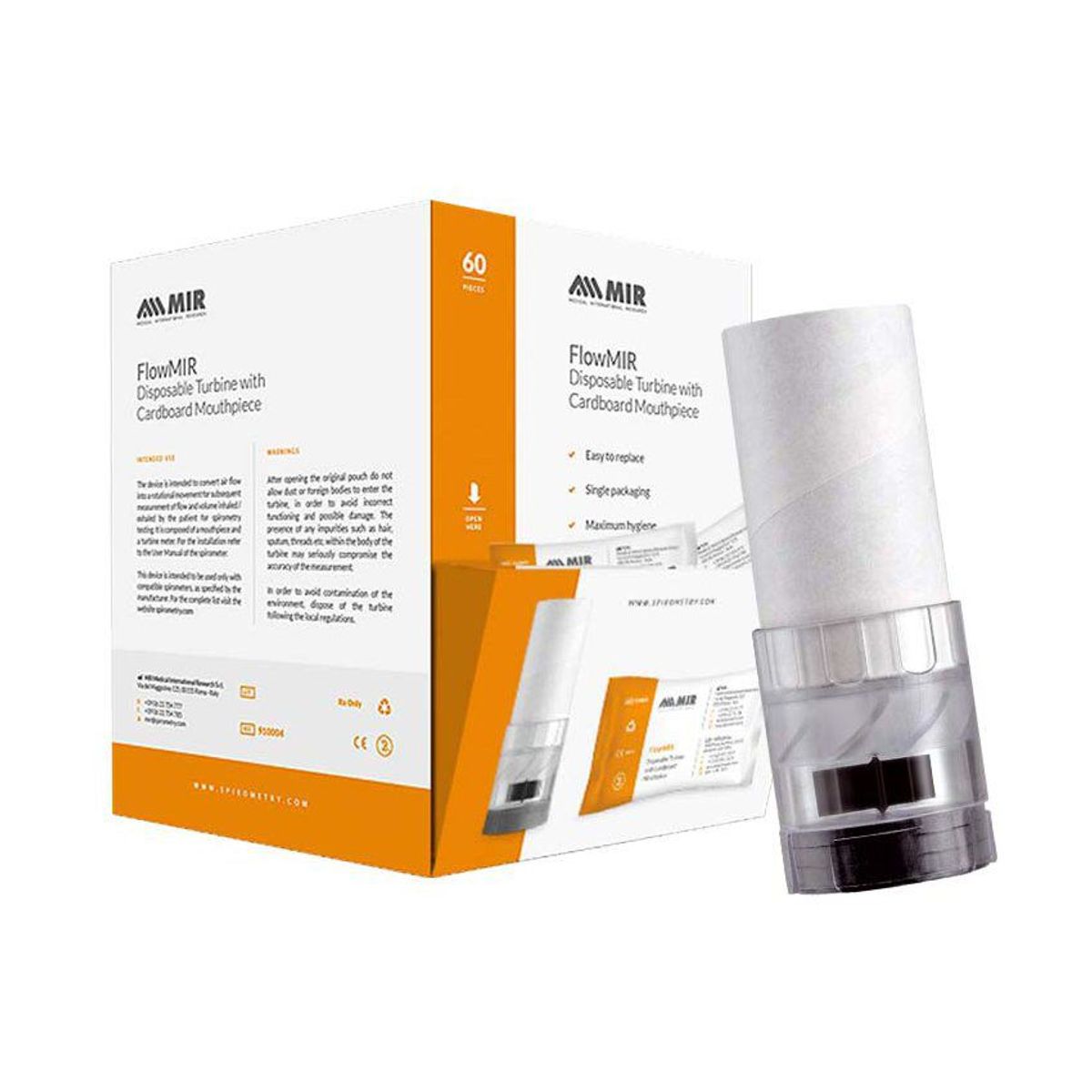 MIR - Turbina para Espirometro Desechable con Boquilla Mir x 60 Unidades